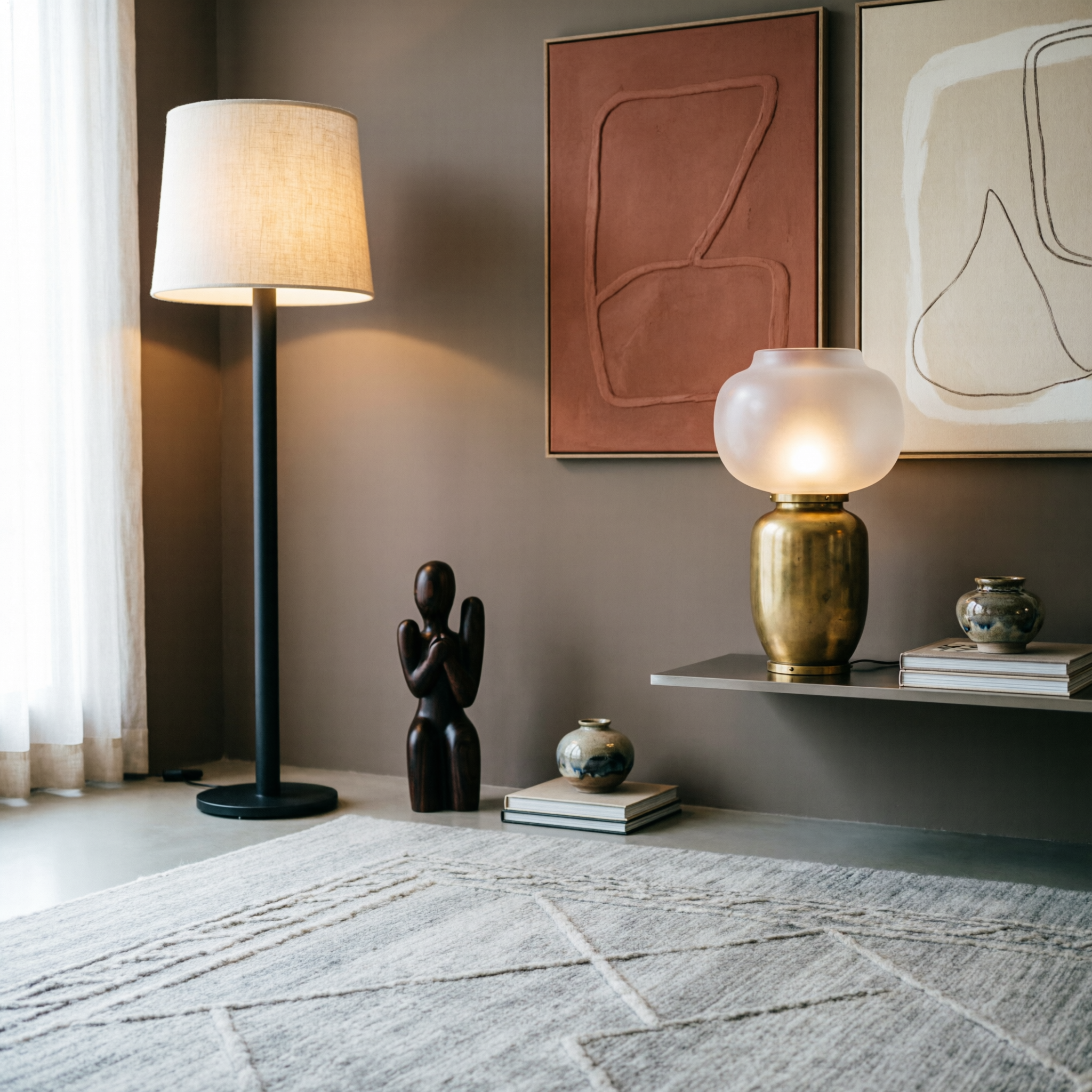 Decorative details and designer lamps on a table